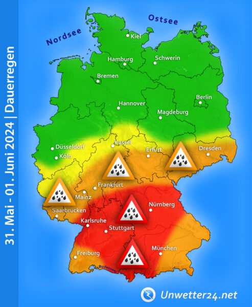 Unwetterartiger Dauerregen am 31. Mai und 01. Juni 2024