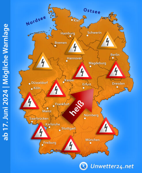 Mögliche Gewitterlage ab 17. Juni 2024