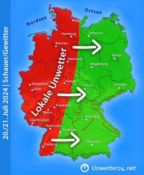 Mögliche Unwetter am 20. und 21. Juli 2024