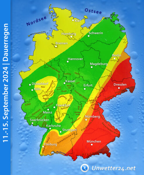 Extremer Dauerregen ab 11. September 2024