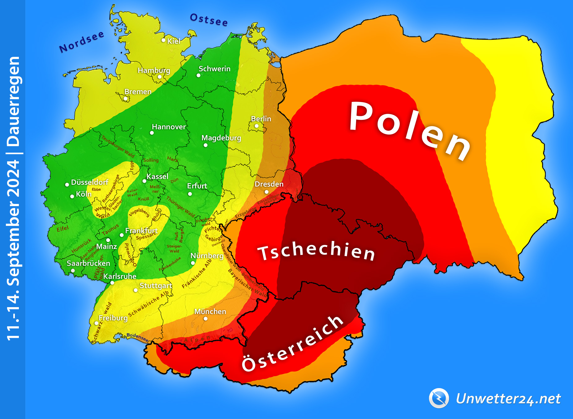 Extremer Regen ab 11. September 2024 Mitteleuropa