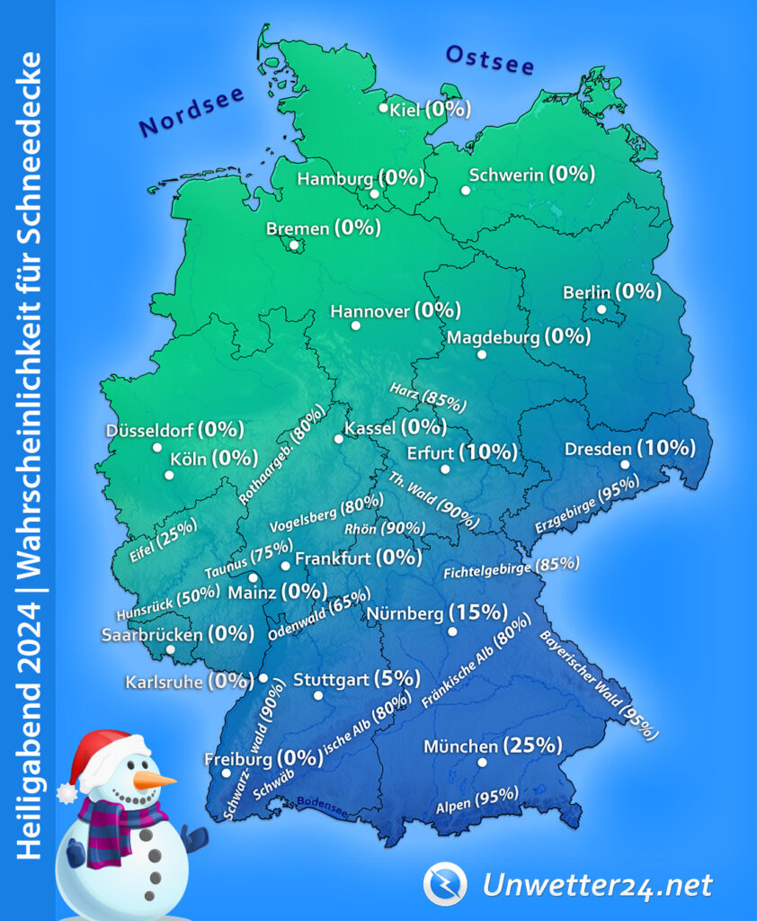 Wahrscheinlichkeit für weiße Weihnachten 2024