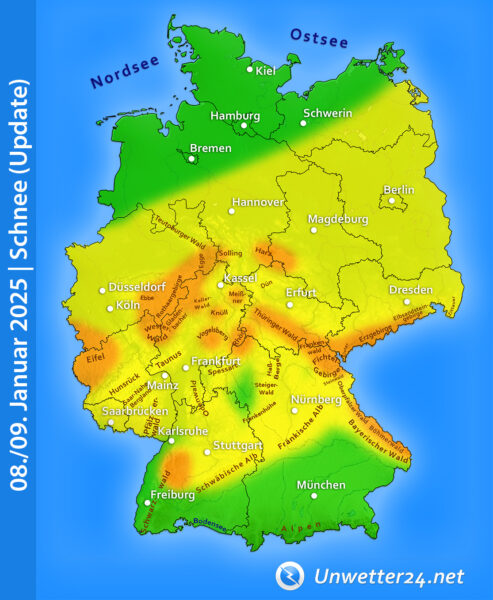 Schneelage Tief Charly 08. und 09. Januar 2025